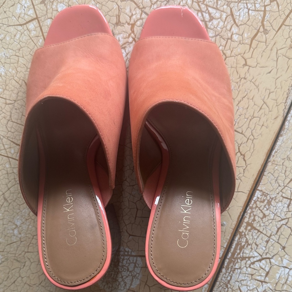 Calvin Klein Coral Suede Open-Toe Slide Mules